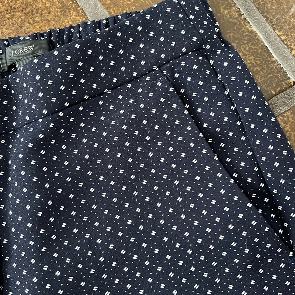 J. Crew Navy & White Printed High-Rise Cropped Slim Leg Trouser Pant